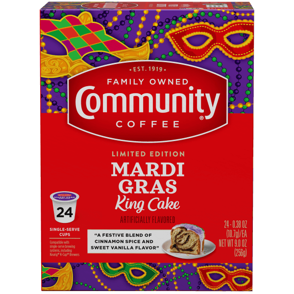 Mardi Gras King Cake Coffee Pods 24 Count Community Coffee